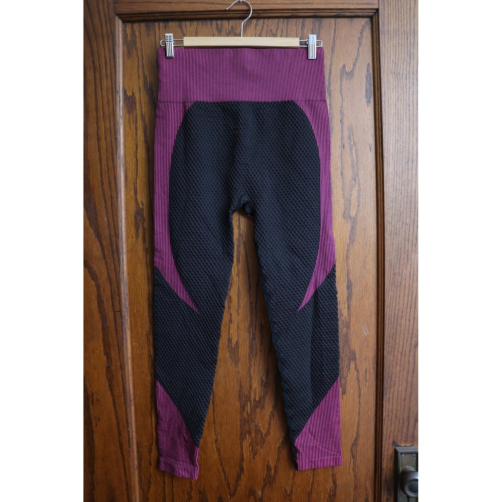 LA WINNER Leggings  High Waisted Seamless Honeycomb Women S M Black Purple
